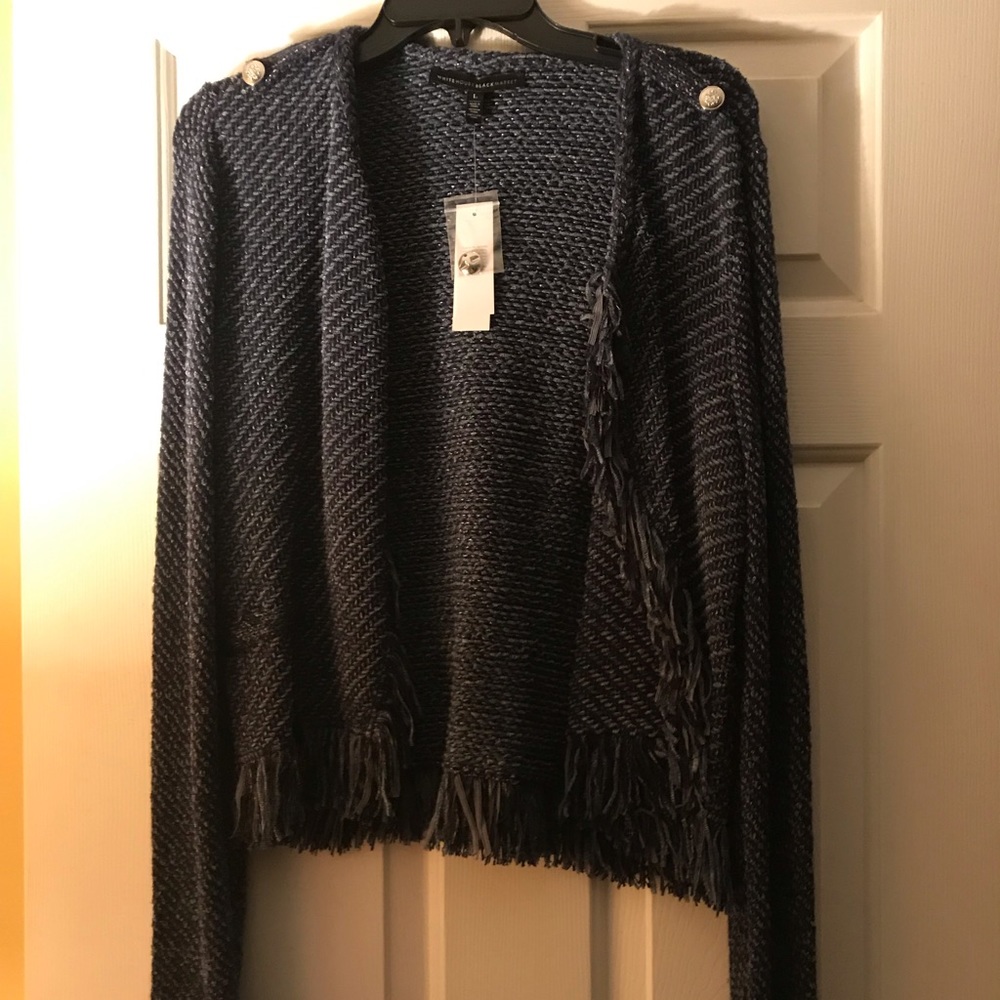 WHBM Blue gray cropped sweater jacket